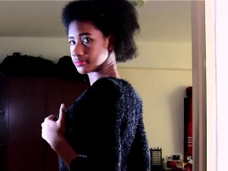 Black tgirl jerking and showing off bigtits