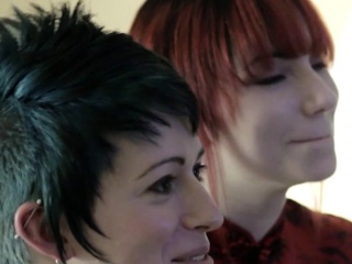 Inked transgirl straponfucked by redhead babe