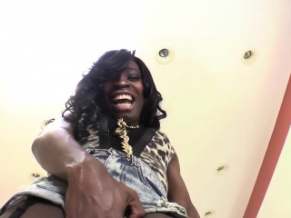 Black trap tugging on her throbbing cock