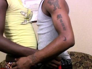 Ebony shemale gets big cock in her ass and facial cumshot