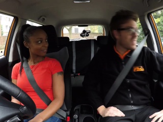 Ebony teen with big and saggy tits fucked in car