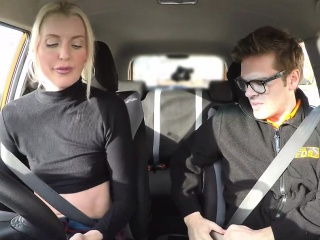 Big ass blonde rides instructors cock in car