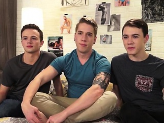 Big dick twink threesome with cum in ass