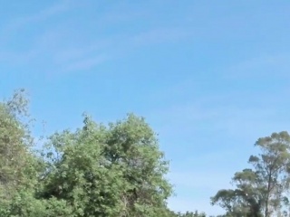 Red hair transbabe shows tits outdoors