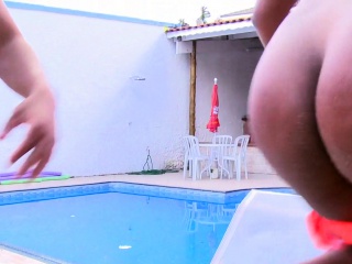 Busty Latina tranny wanking during anal