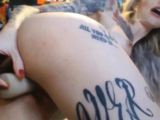 Fully tattooed blonde emo teen ready for hard dp