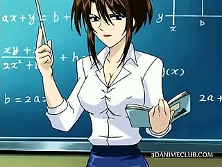 Anime school teacher in short skirt shows pussy