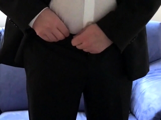 Mature Exhibitionist Strips in Suit