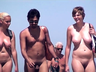 Voyeur Nudist Beach Couple Walking...