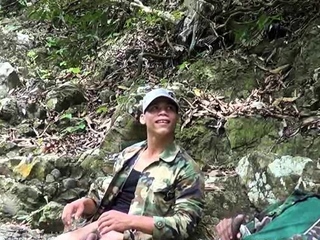 Gay soldiers take turns at outdoor oral