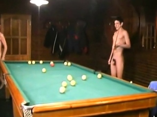 Russian soldiers play pool in nude