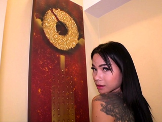 Big boobs ladyboy teen Tata does it all