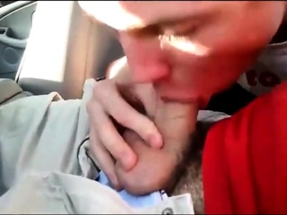 Young twink sucks dick in car and swallows