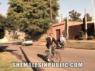 This horny shemale picks up a dude and they head out to the