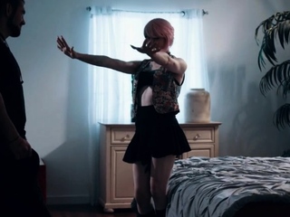 Pink haired shemale lets her sad stepbrother fuck her ass