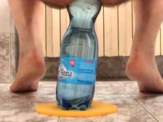 Extreme ass insertion with 2 plastic bottles
