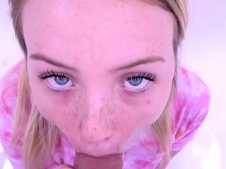 Teenie shows freckles in front of...