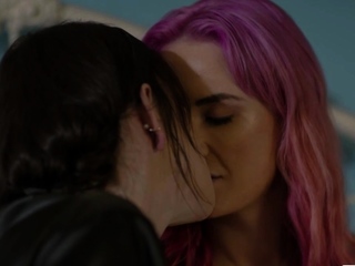 TS brunette let pink haired friend suck and ride her shecock