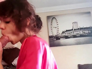 Curly haired milf sucking and jerking my cock till i cum