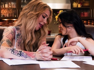 Busty tgirl Gracie Jane fuck petite asian assistant Lulu Chu