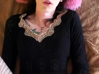 Brunette Tranny jerking in hard dick in solo Webcam