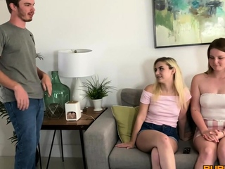 CFNM femdom chicks suck cock in 3some