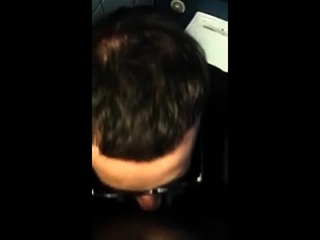 Hot bearded guy sucking guy in public restroom