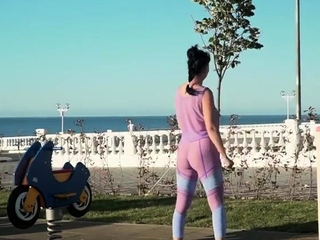 Busty mom exercising in see through sportsuit – flashing