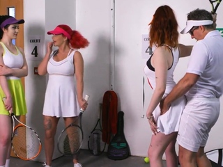 CFNM tennis dominas give group HJ