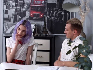 Test for skinny teen ends with MMF threesome with DP