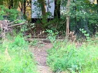 Outdoor fucking while standing with a slim woman