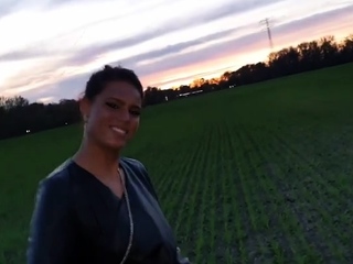 Attractive brunette ChristyLey fucks outdoors