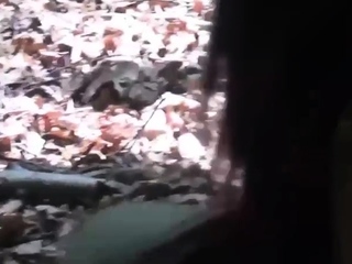 Slim redhead having a threesome outdoors