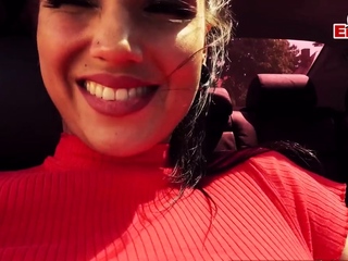 Brunette with perfect breasts fucked in public