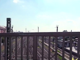 Public fucked German rides cock outdoor