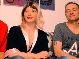 Young couple have their first threesome at the casting