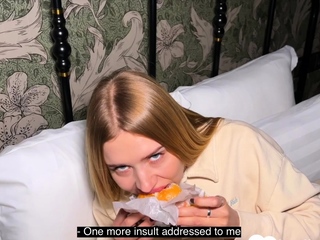 Russian hottie eats a burger during hard sex