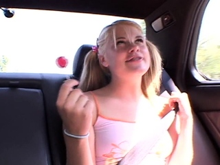 Cute petite solo teen in car