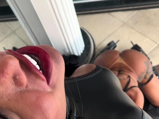 Ebony TS in interracial group sex