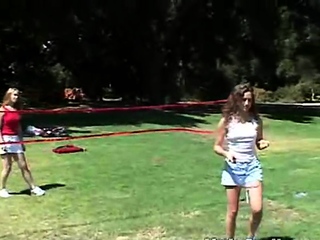 Lesbians licking pussy outdoors
