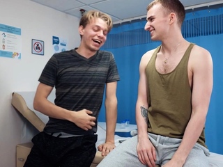 Twink in infirmary rims and barebacks BF be4 medical check