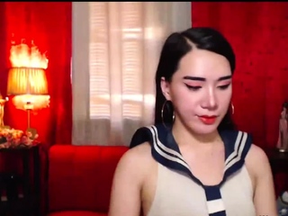 Asian shemale schoolgirl BitchSweetHeart jerks off on webcam