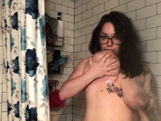 Hot brunette big boobs toying pink pussy