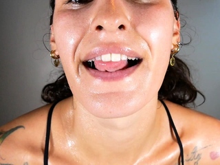 Brunette enjoys the toy on gaping pussy while masturbating