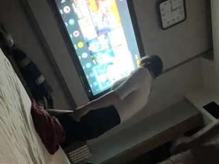 Cute amateur asian web cam girl playing with her toy