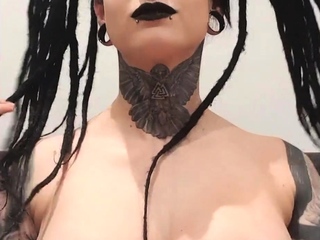 Busty curly brunette with big boobs fucks on couch