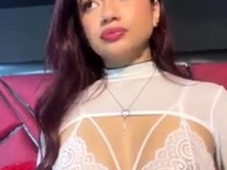 Cute babe in sexy lingerie masturbates with her pink dildo