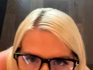Big cock blonde amateur with glasses drools on cock