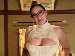 Busty curly brunette with big boobs fucks on couch