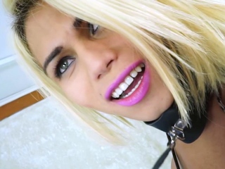 Busty bound Latina tranny railed by stud